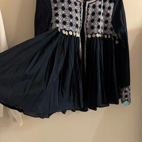 Zara Embroidered -Boho open jacket top with coin accents- Dark Navy Blue - Picture 13 of 16